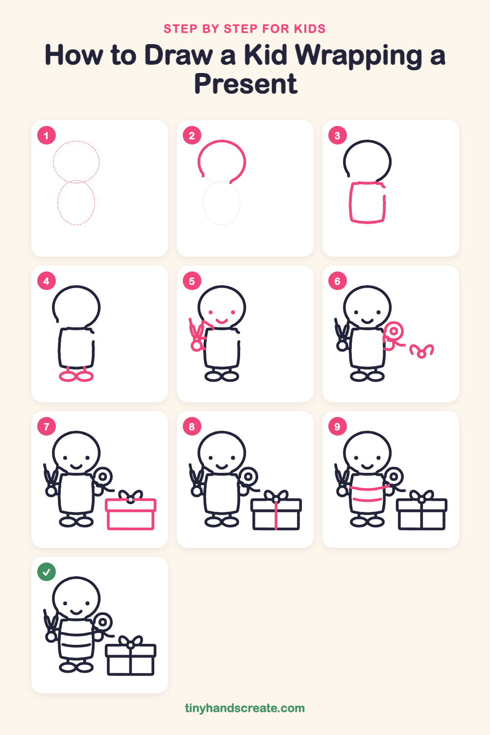 How to draw a kid wrapping a present step by step for kids