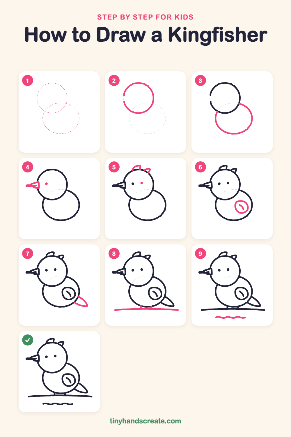 How to draw a kingfisher step by step for kids