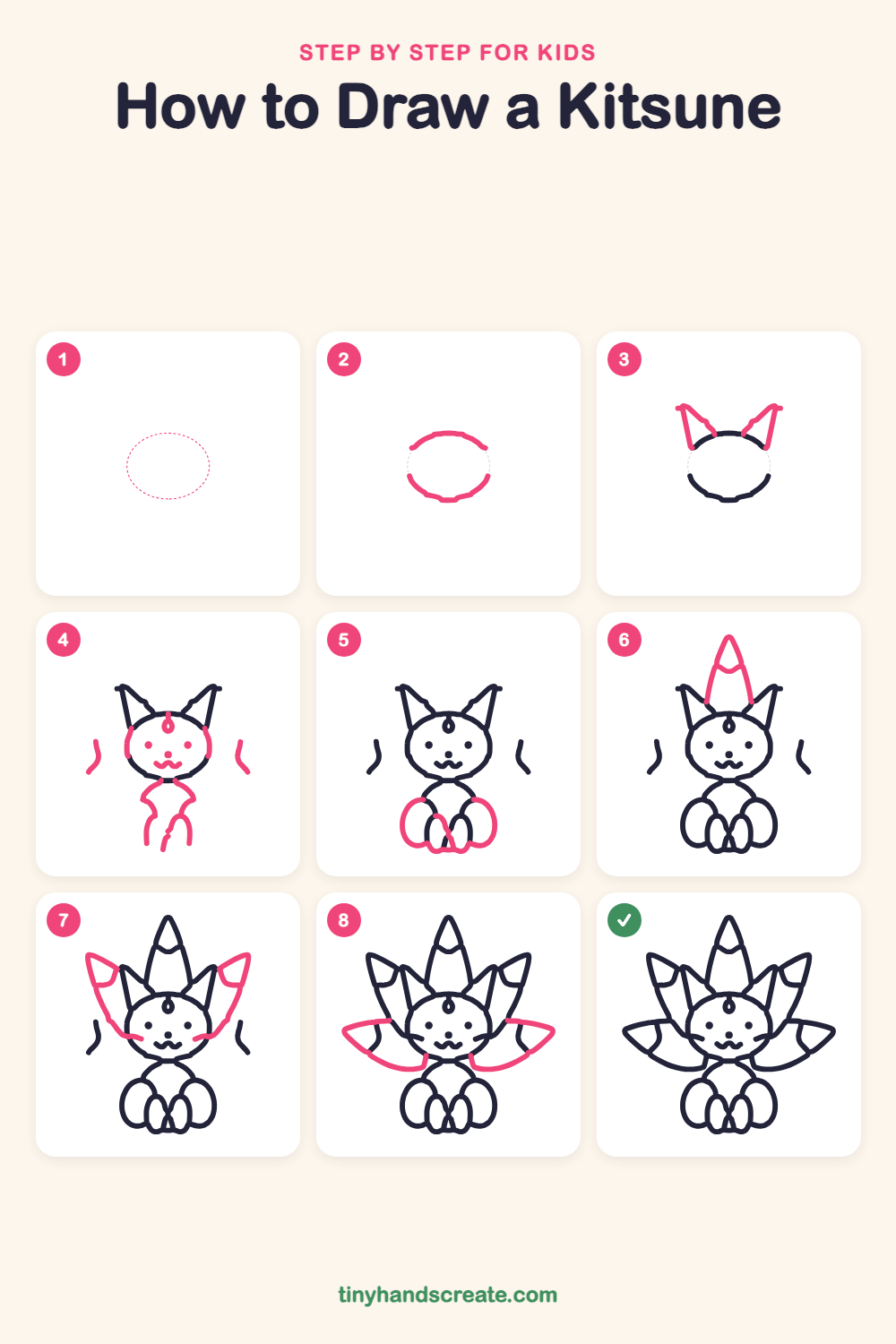 How to draw a kitsune step by step for kids