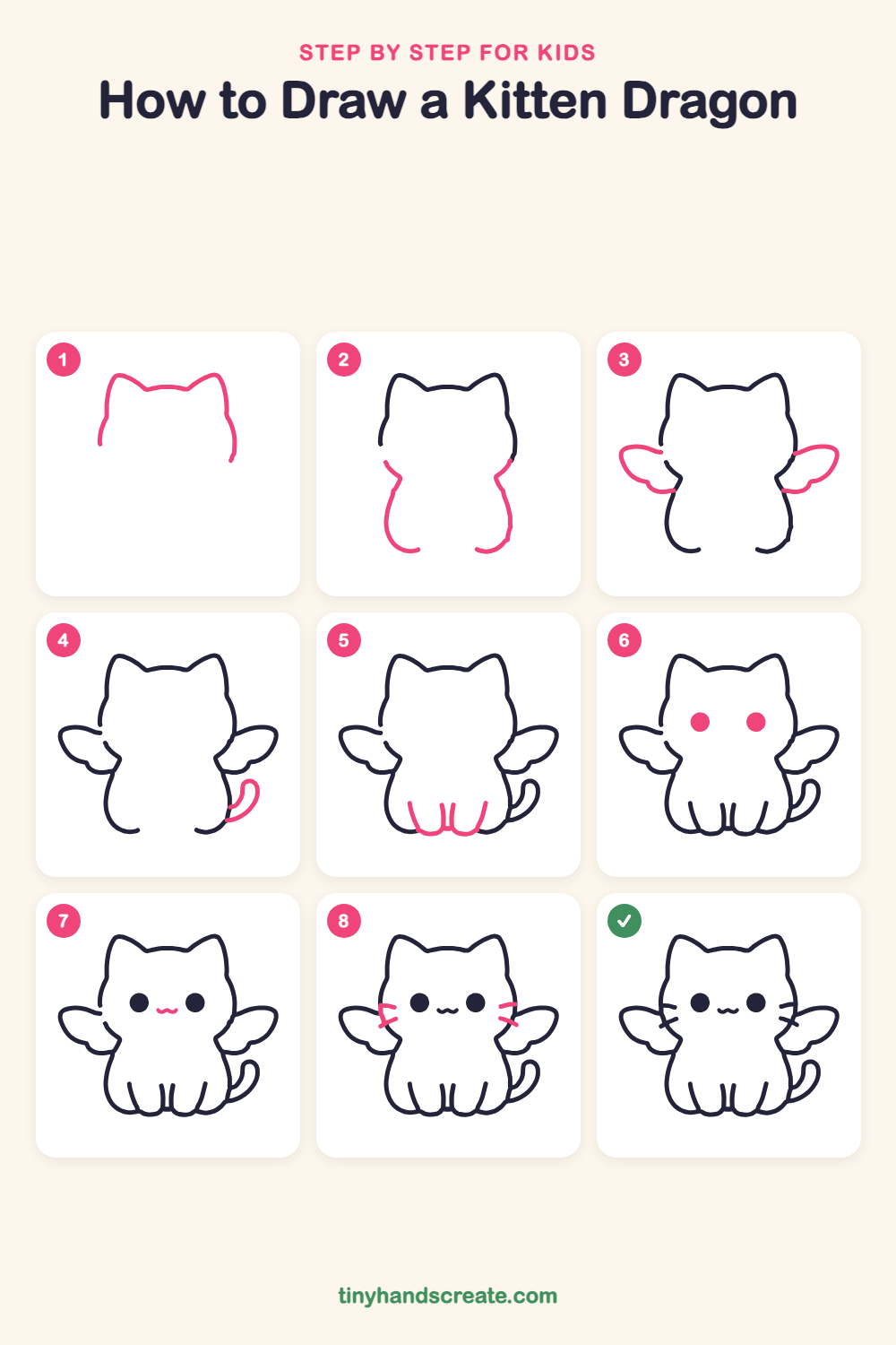 How to draw a kitten dragon step by step for kids