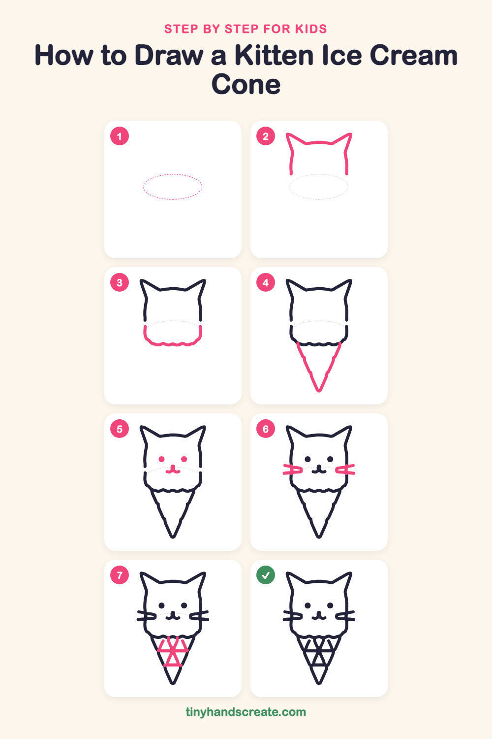 How to draw a kitten ice cream cone step by step for kids