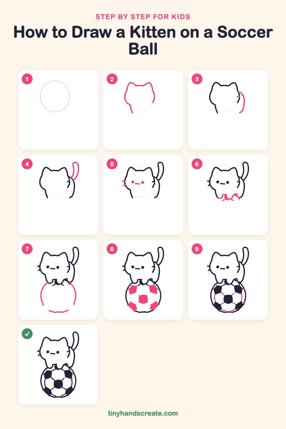 How to draw a kitten on a soccer ball step by step for kids