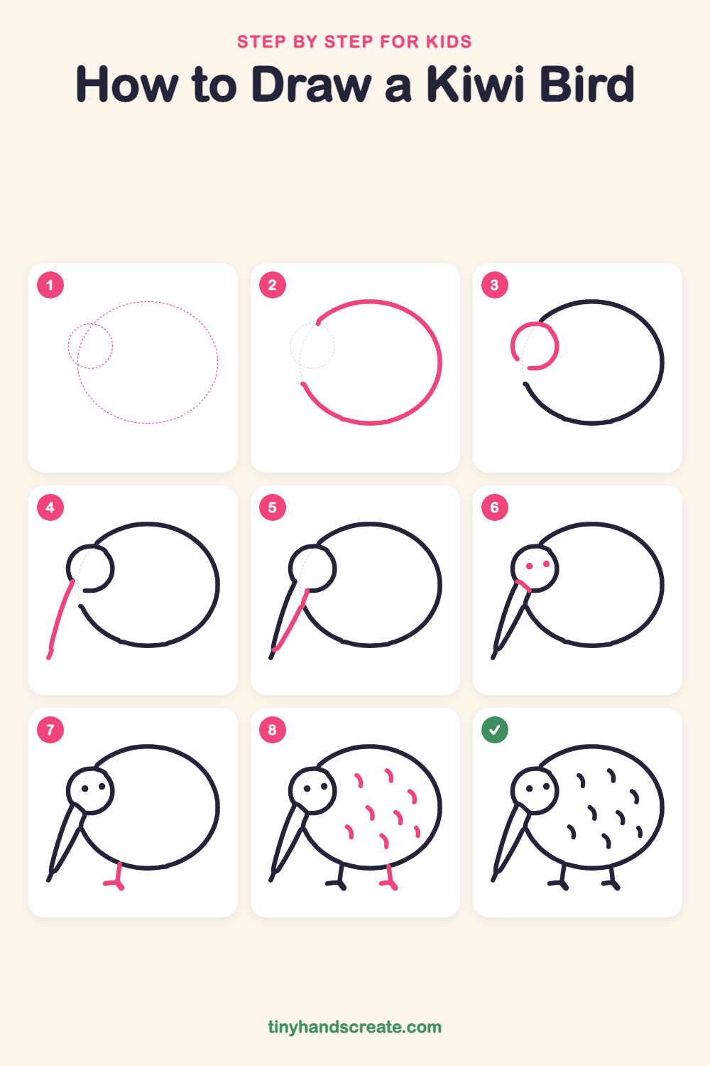 How to draw a kiwi bird step by step for kids