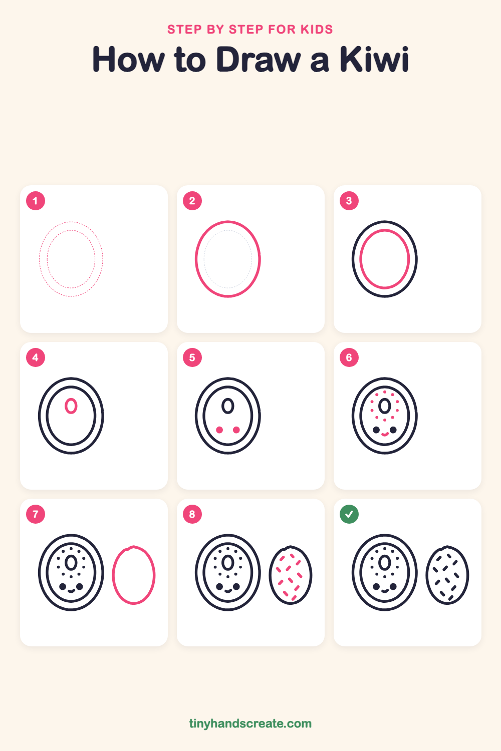 How to draw a kiwi step by step for kids