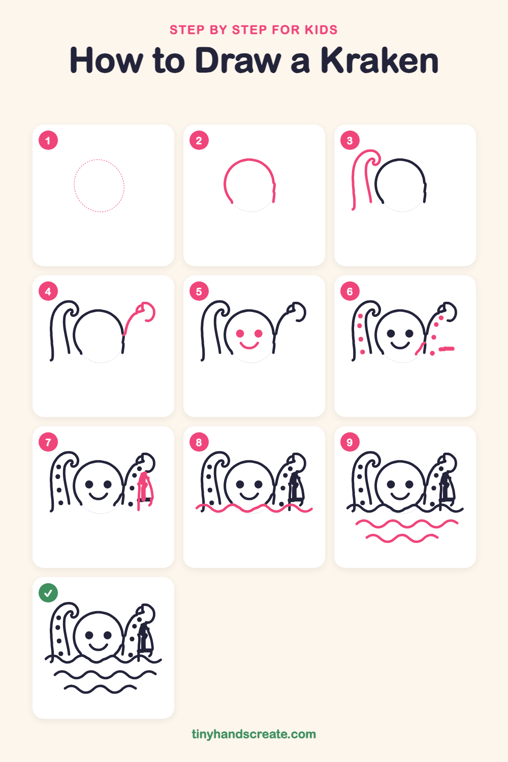 How to draw a kraken step by step for kids