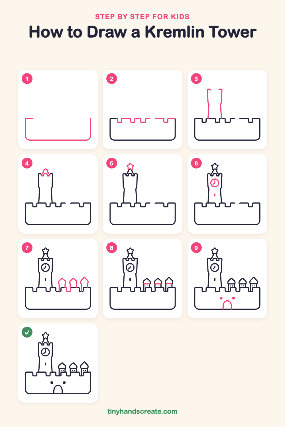 How to draw a Kremlin tower step by step for kids