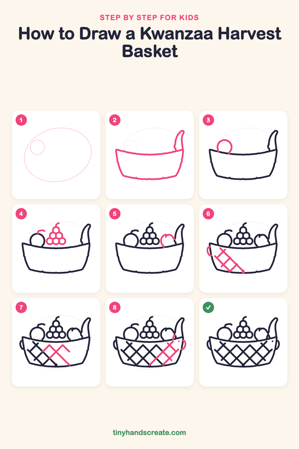 How to draw a Kwanzaa harvest basket step by step for kids