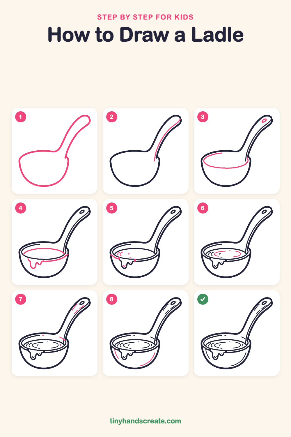 How to draw a ladle step by step for kids