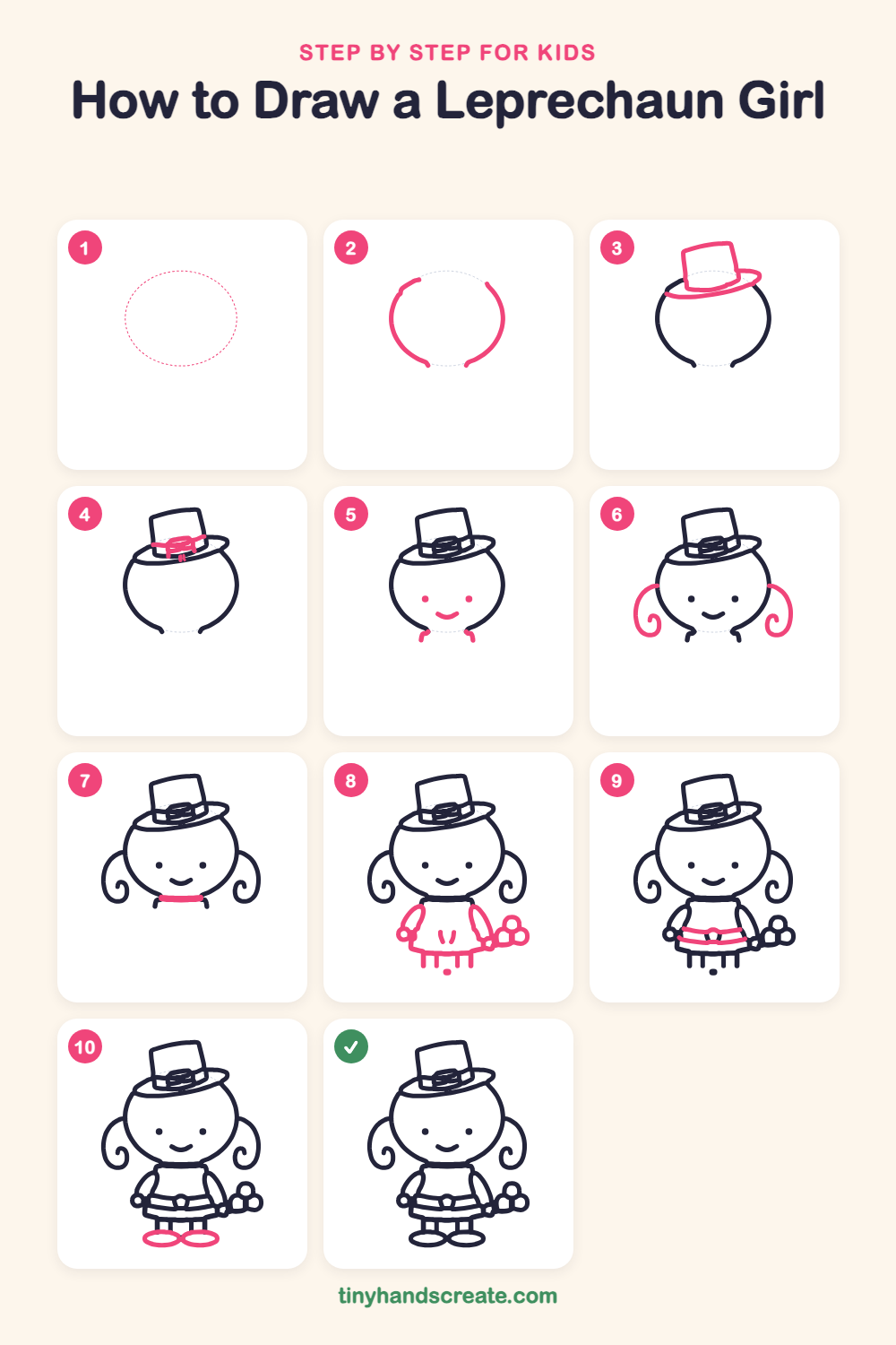 How to draw a leprechaun girl step by step for kids