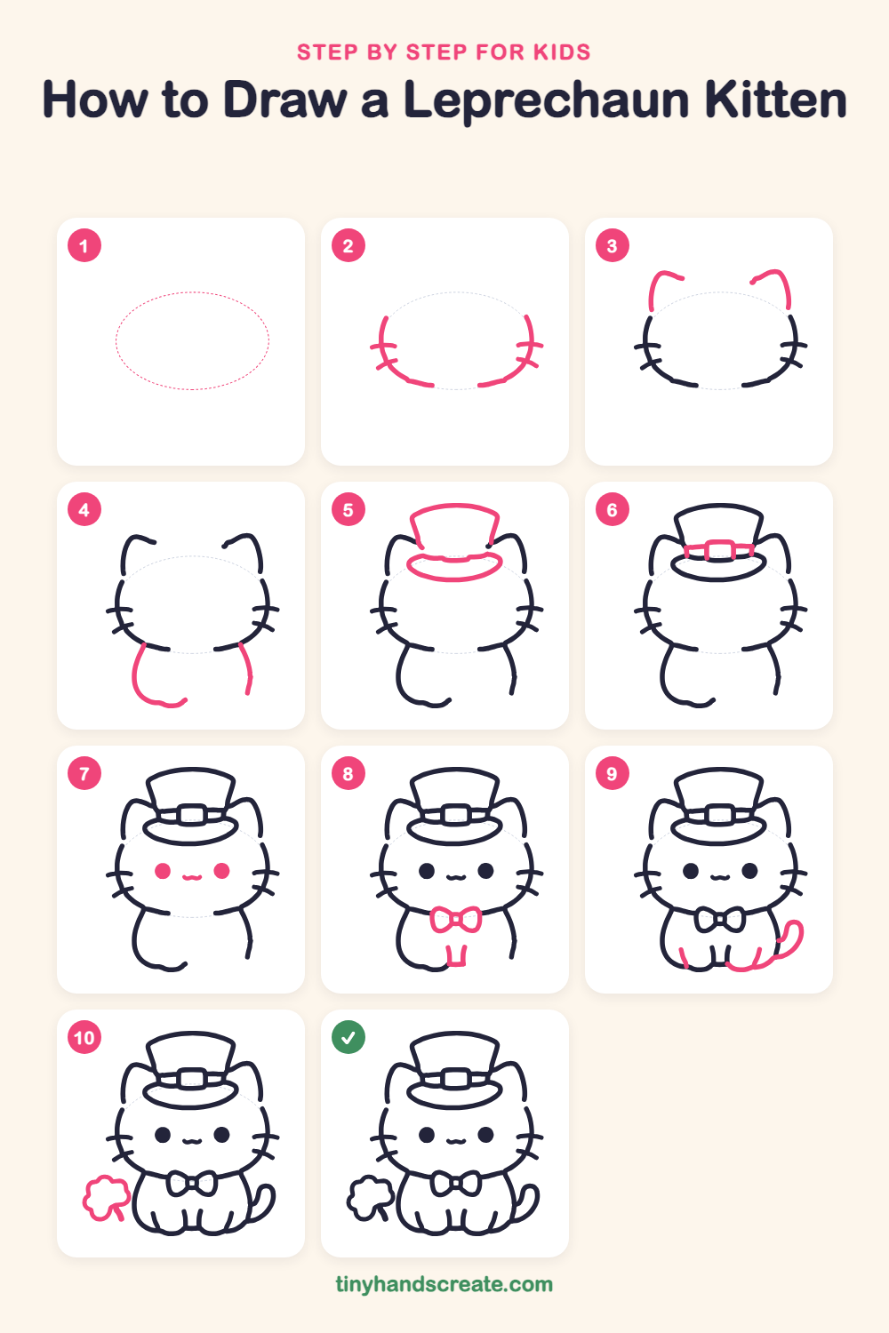 How to draw a leprechaun kitten step by step for kids