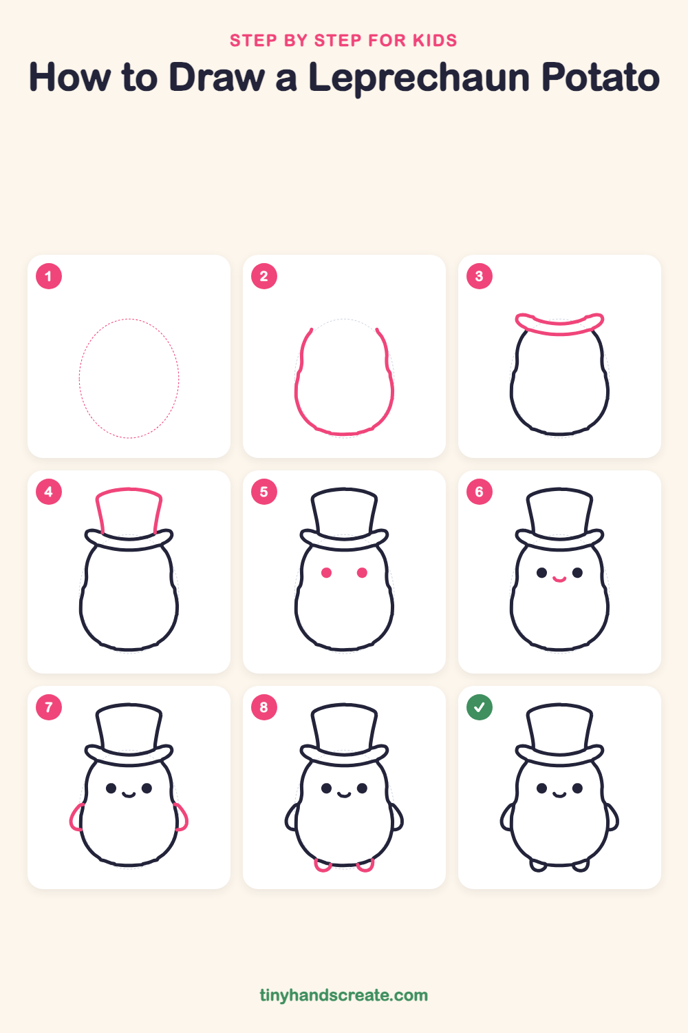 How to draw a leprechaun potato step by step for kids