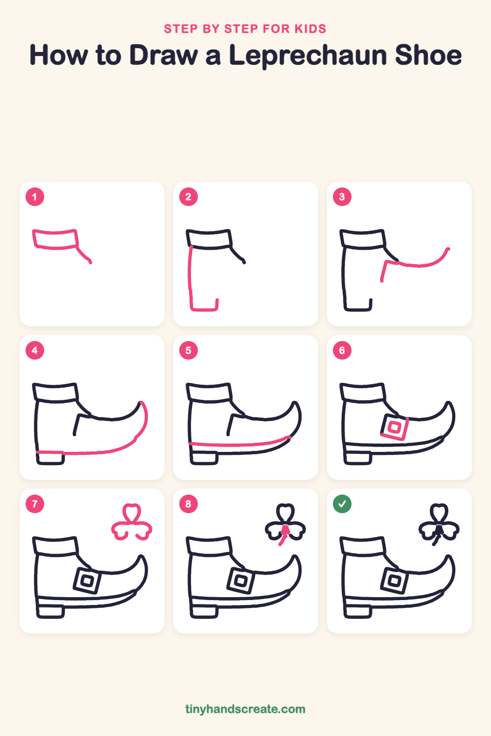 How to draw a leprechaun shoe step by step for kids
