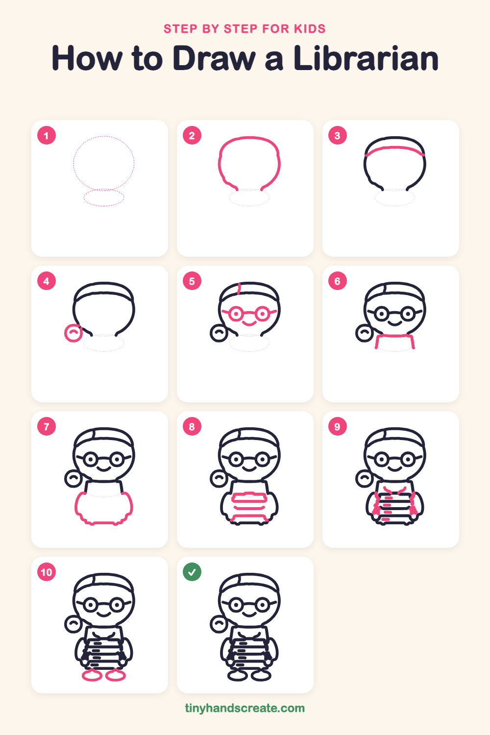 How to draw a librarian step by step for kids