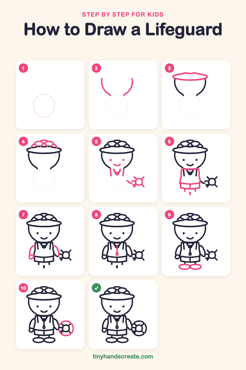 How to draw a lifeguard step by step for kids