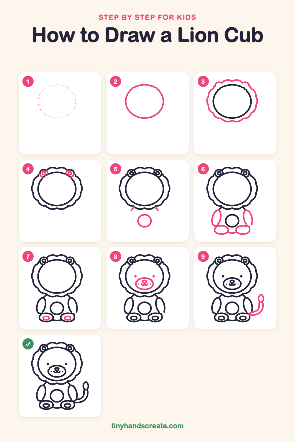 How to draw a lion cub step by step for kids