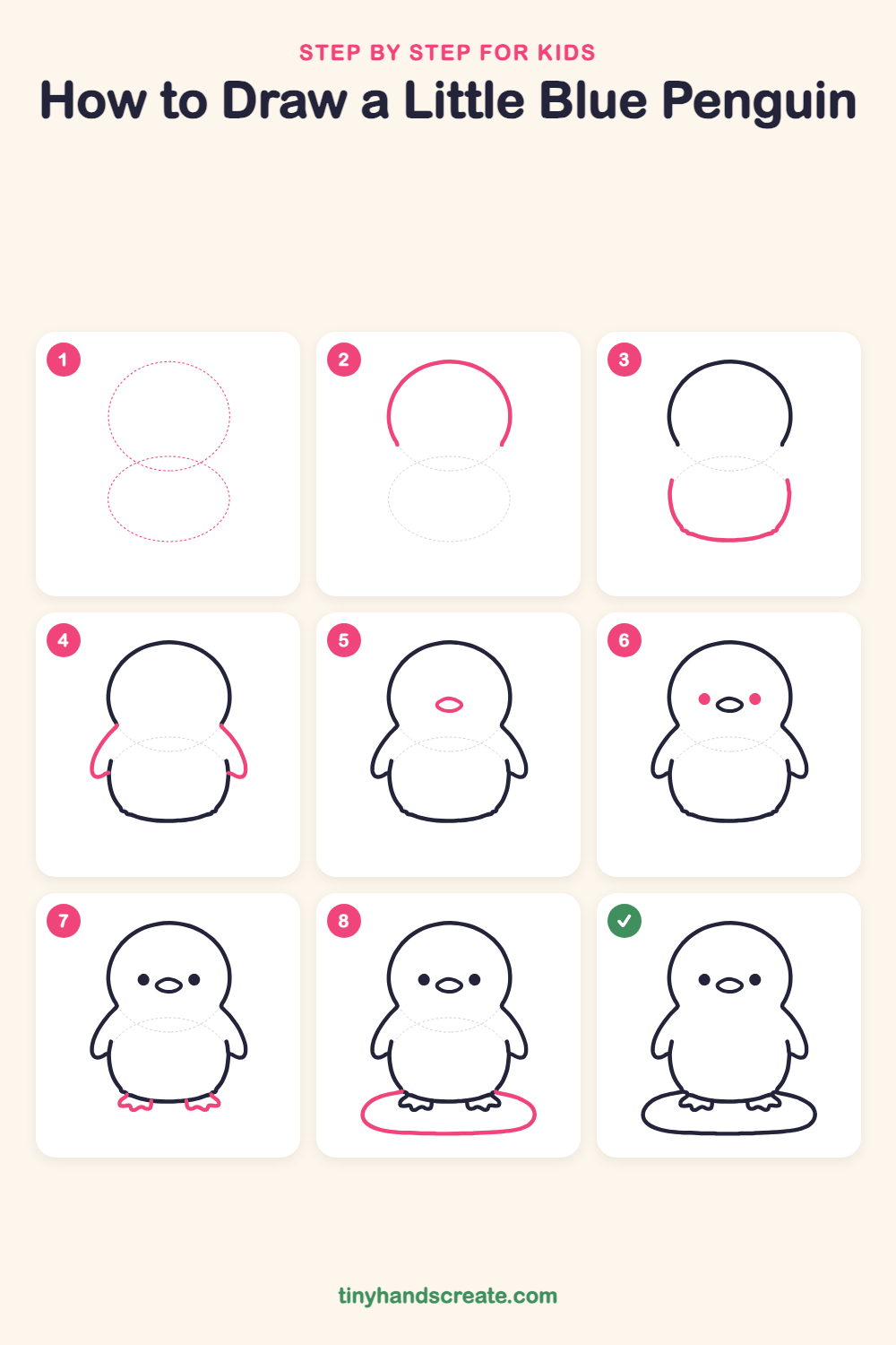 How to draw a little blue penguin step by step for kids
