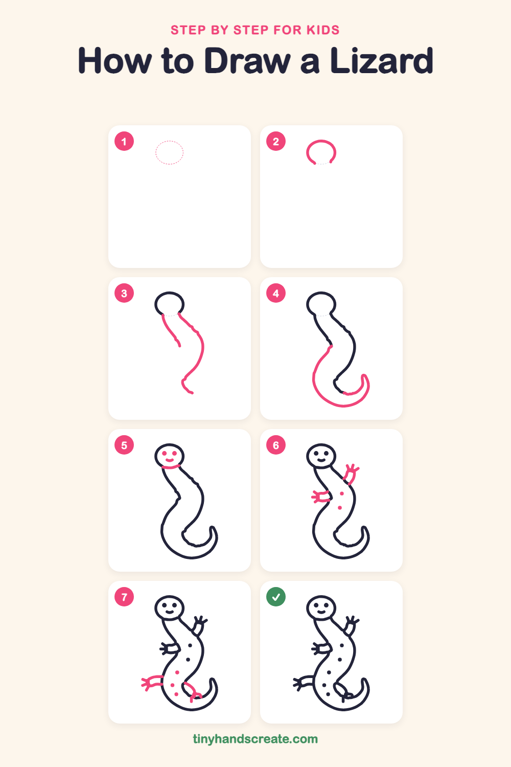 How to draw a lizard step by step for kids