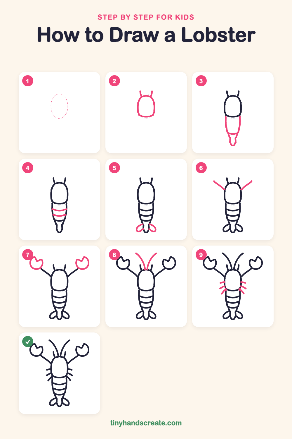 How to draw a lobster step by step for kids