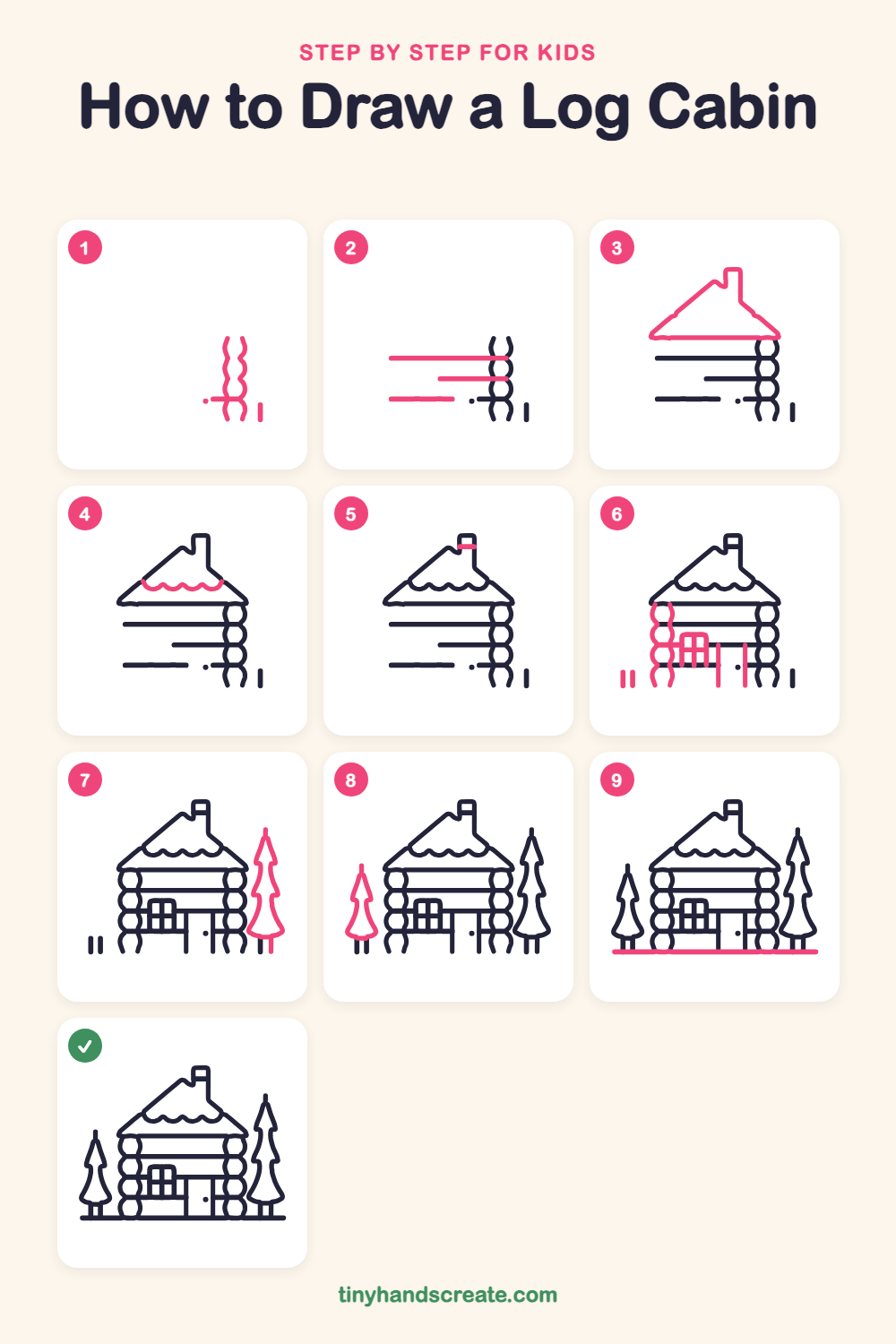 How to draw a log cabin step by step for kids