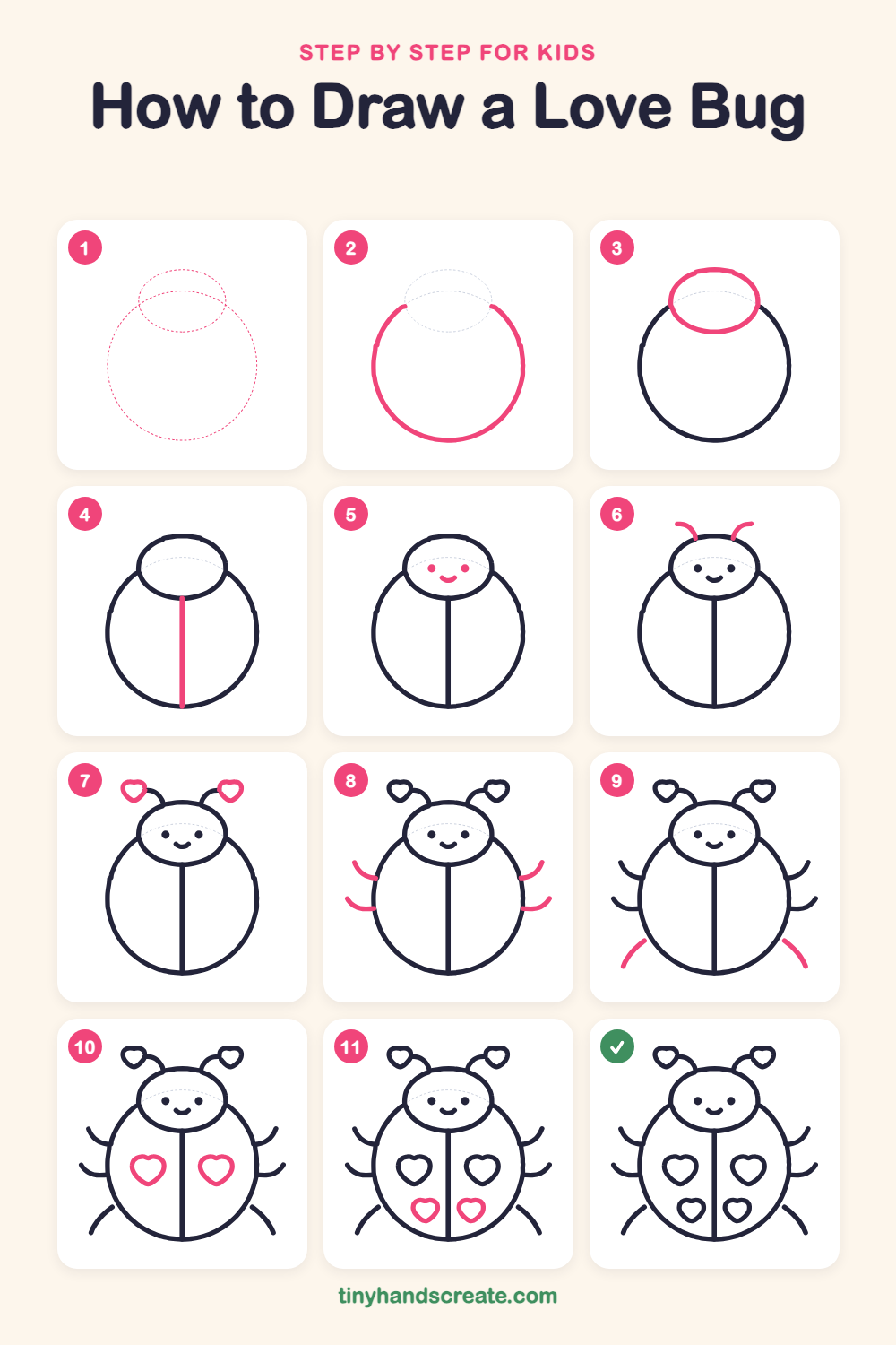 How to draw a love bug step by step for kids