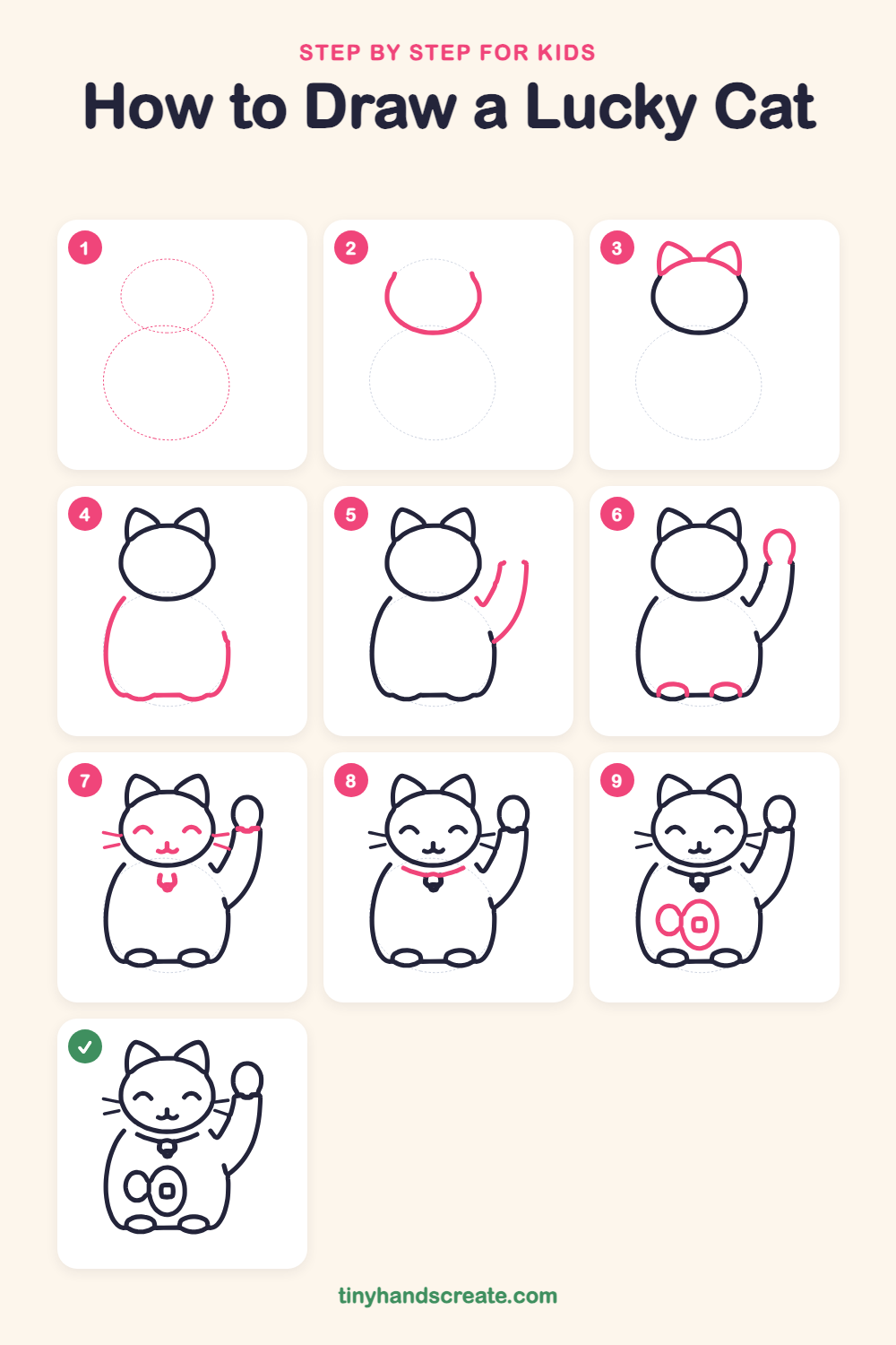 How to draw a lucky cat step by step for kids