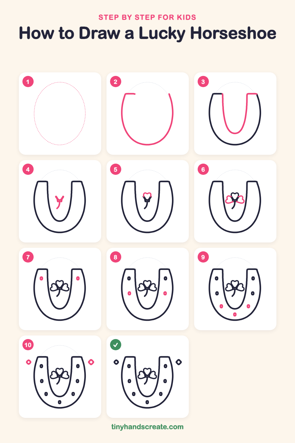 How to draw a lucky horseshoe step by step for kids