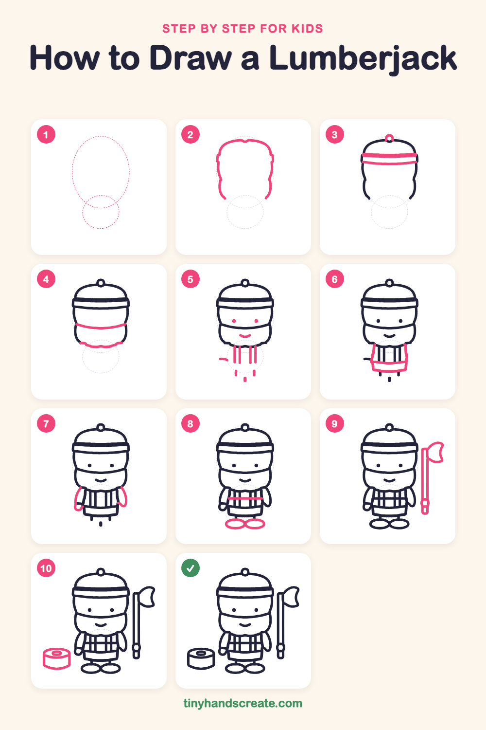 How to draw a lumberjack step by step for kids