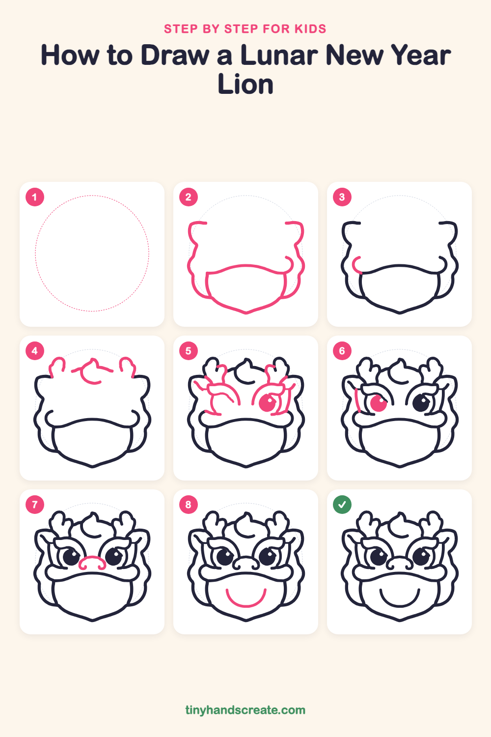 How to draw a lunar new year lion step by step for kids