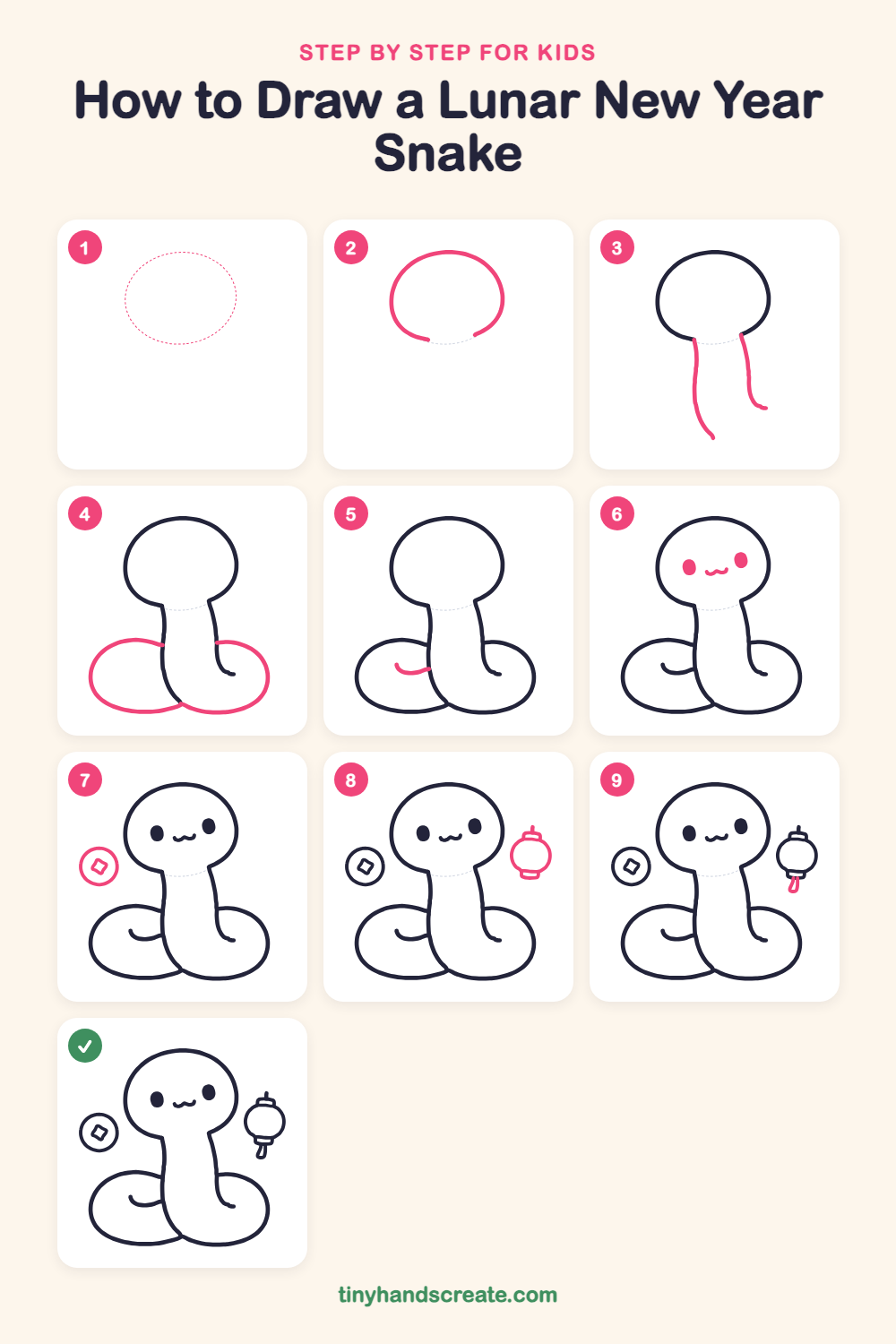 How to draw a Lunar New Year snake step by step for kids