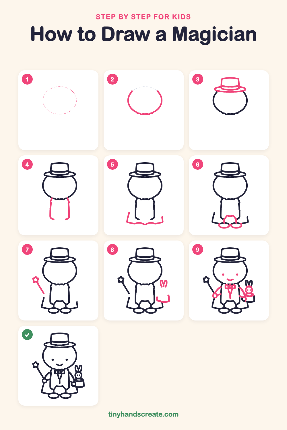 How to draw a magician step by step for kids