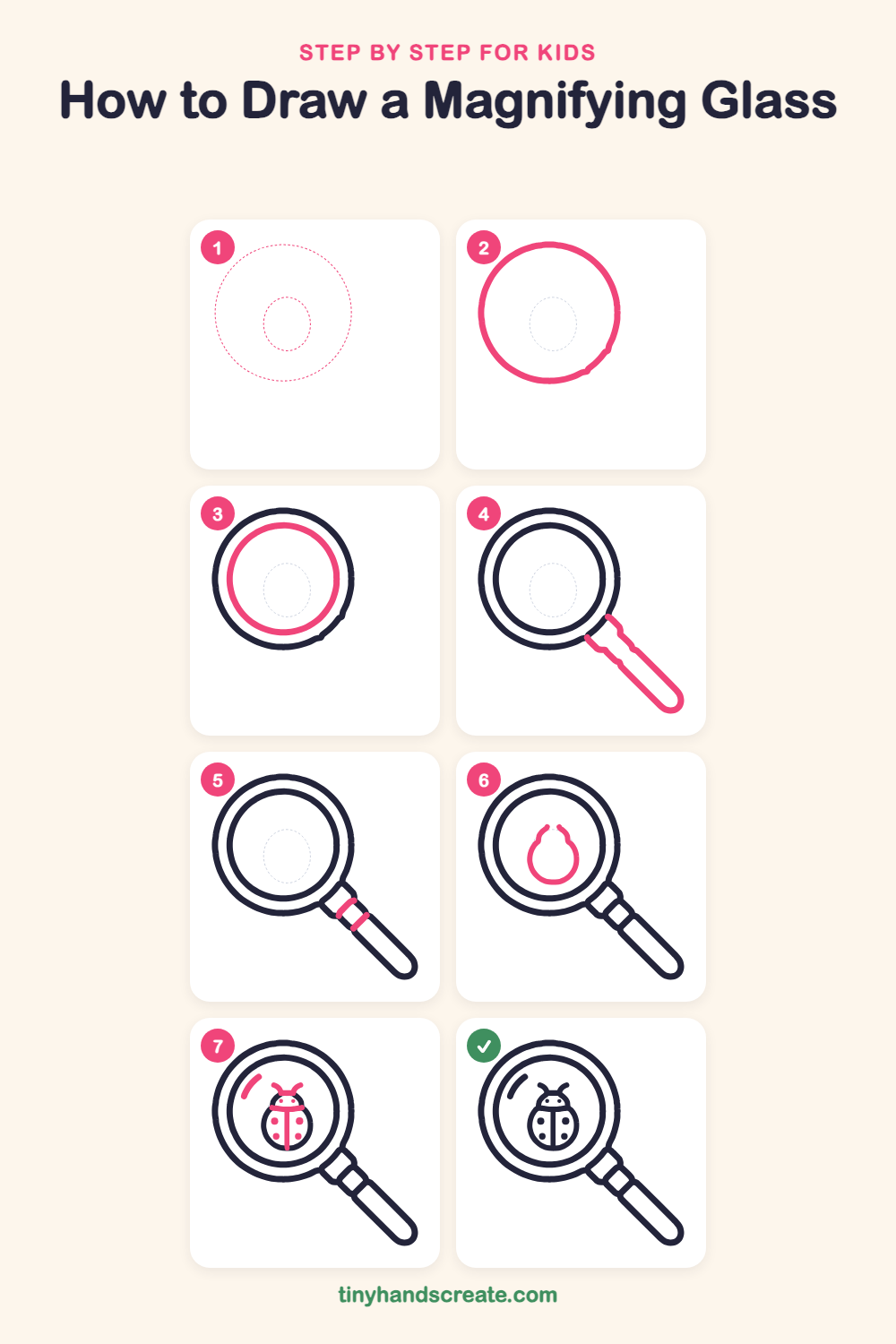 How to draw a magnifying glass step by step for kids
