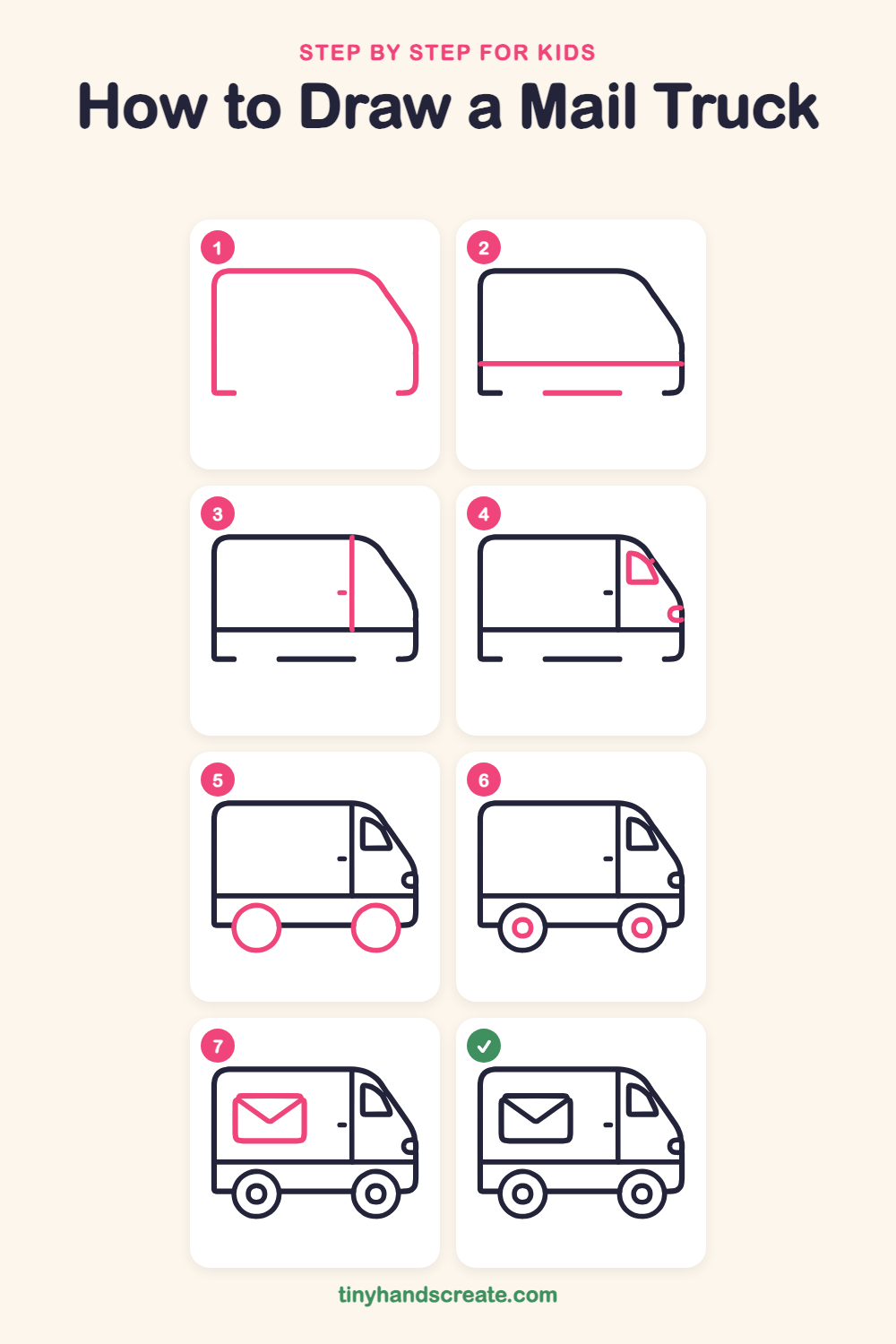 How to draw a mail truck step by step for kids