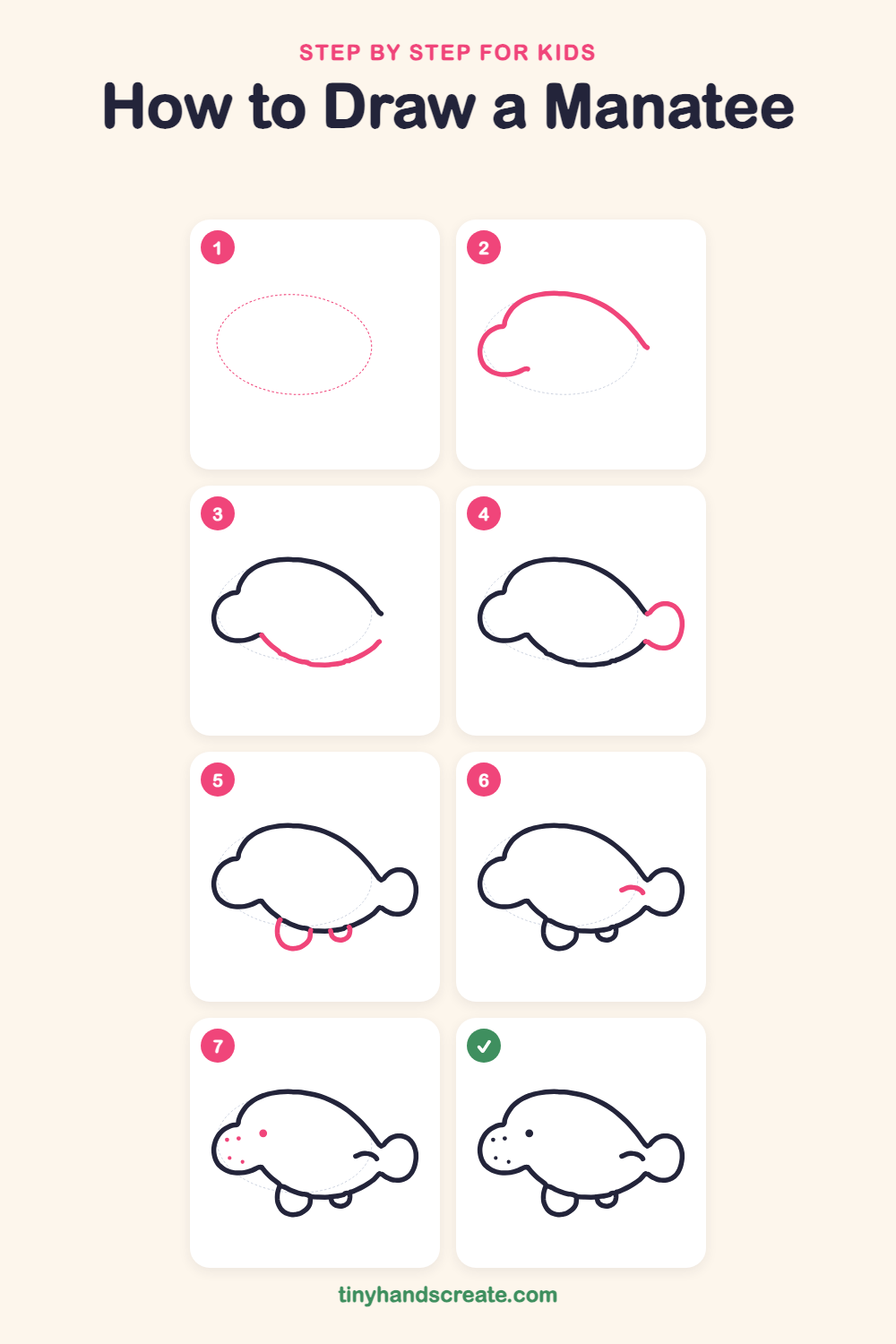 How to draw a manatee step by step for kids