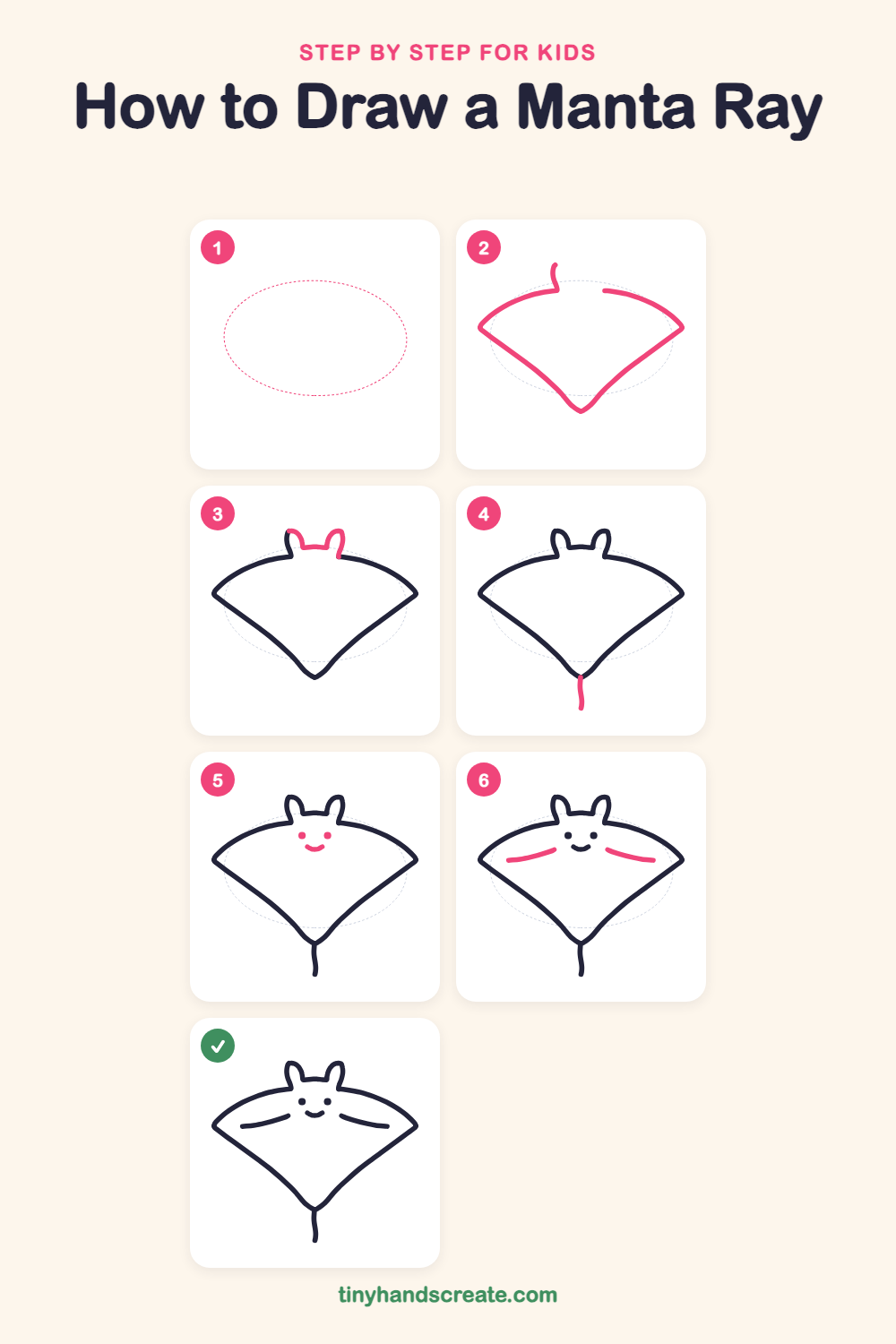 How to draw a manta ray step by step for kids