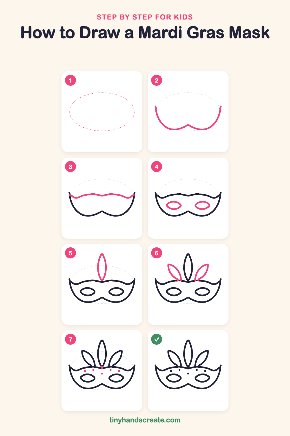 How to draw a Mardi Gras mask step by step for kids