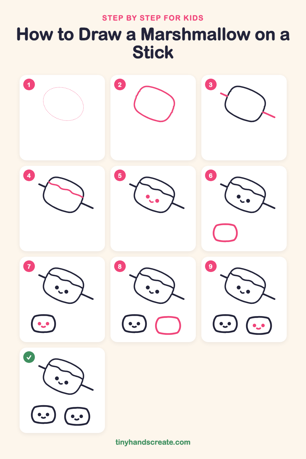 How to draw a marshmallow on a stick step by step for kids