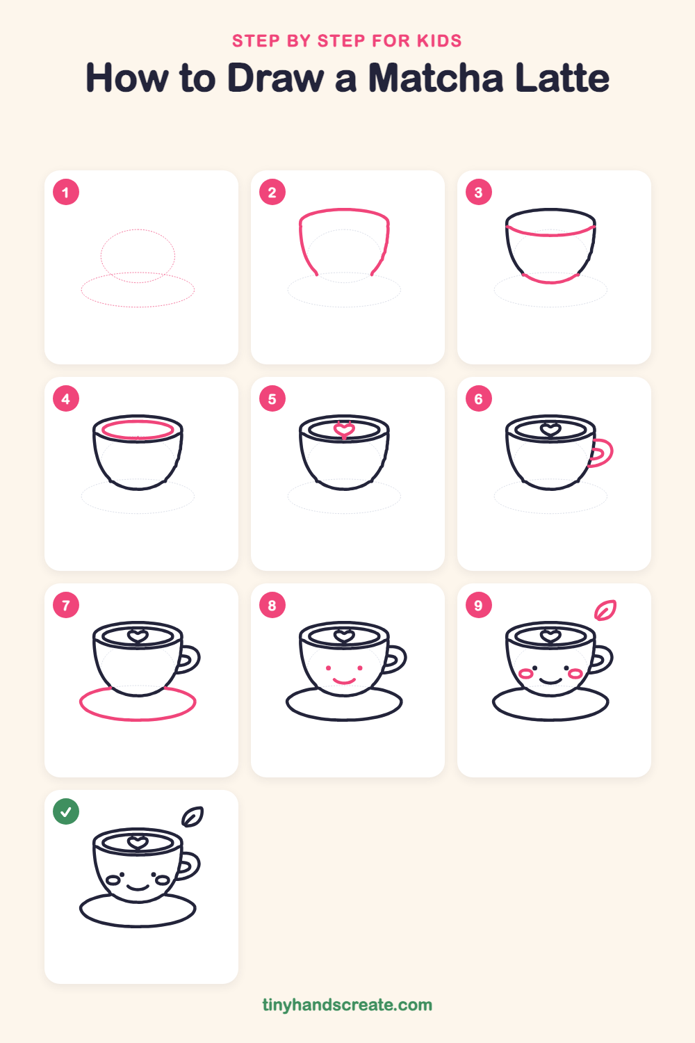 How to draw a matcha latte step by step for kids