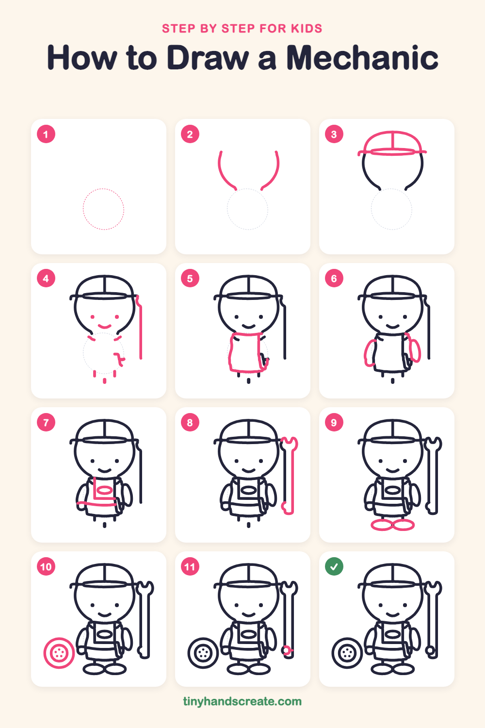 How to draw a mechanic step by step for kids