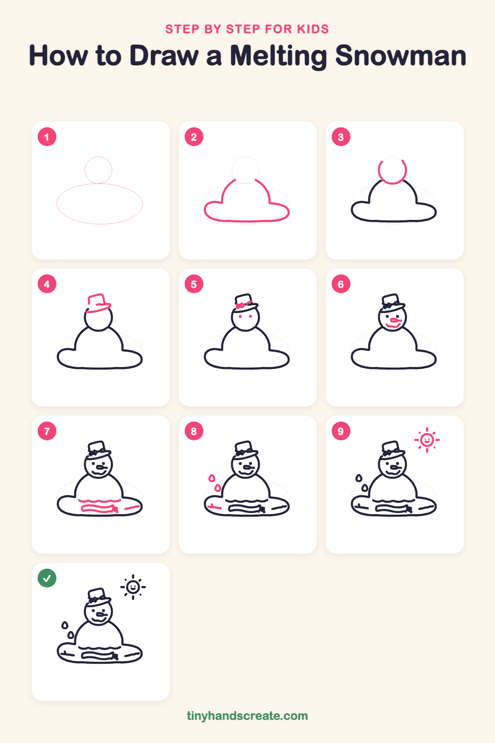 How to draw a melting snowman step by step for kids