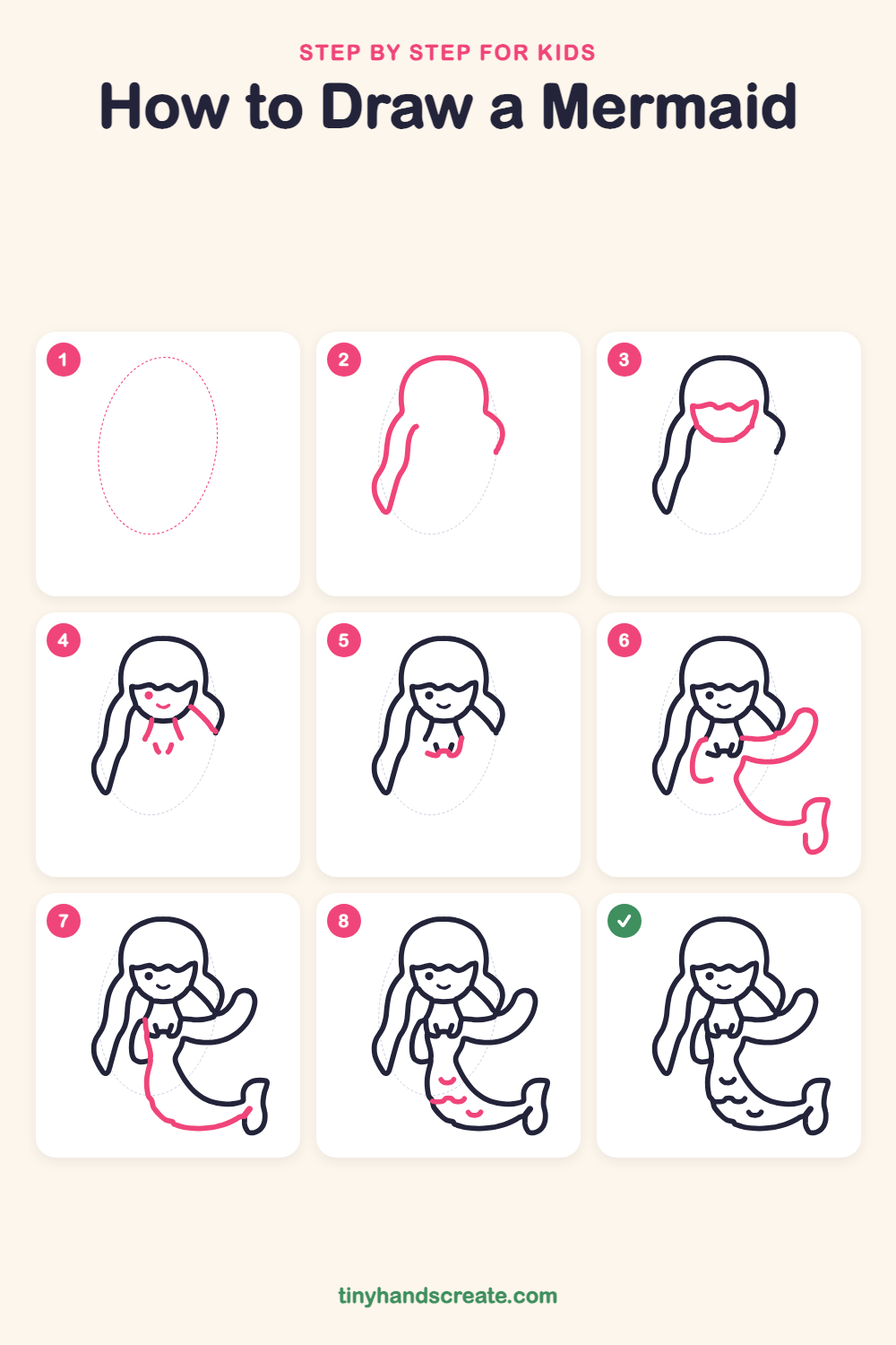 How to draw a mermaid step by step for kids