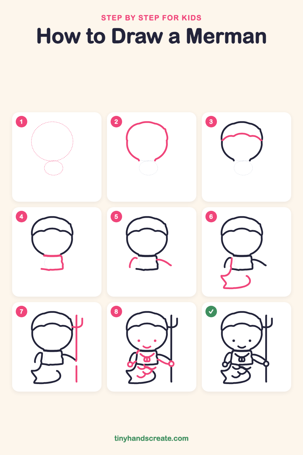 How to draw a merman step by step for kids