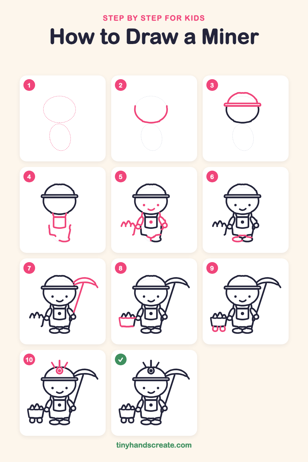 How to draw a miner step by step for kids