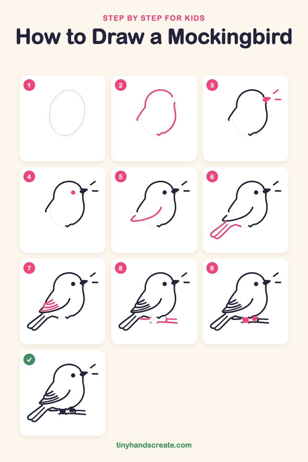 How to draw a mockingbird step by step for kids