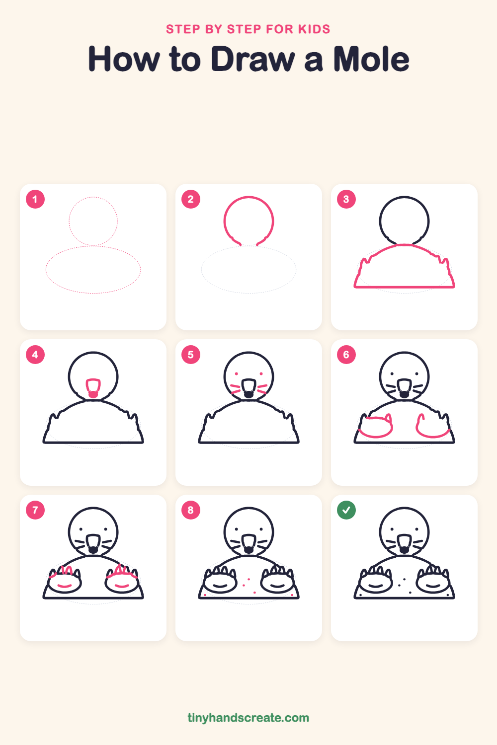How to draw a mole step by step for kids