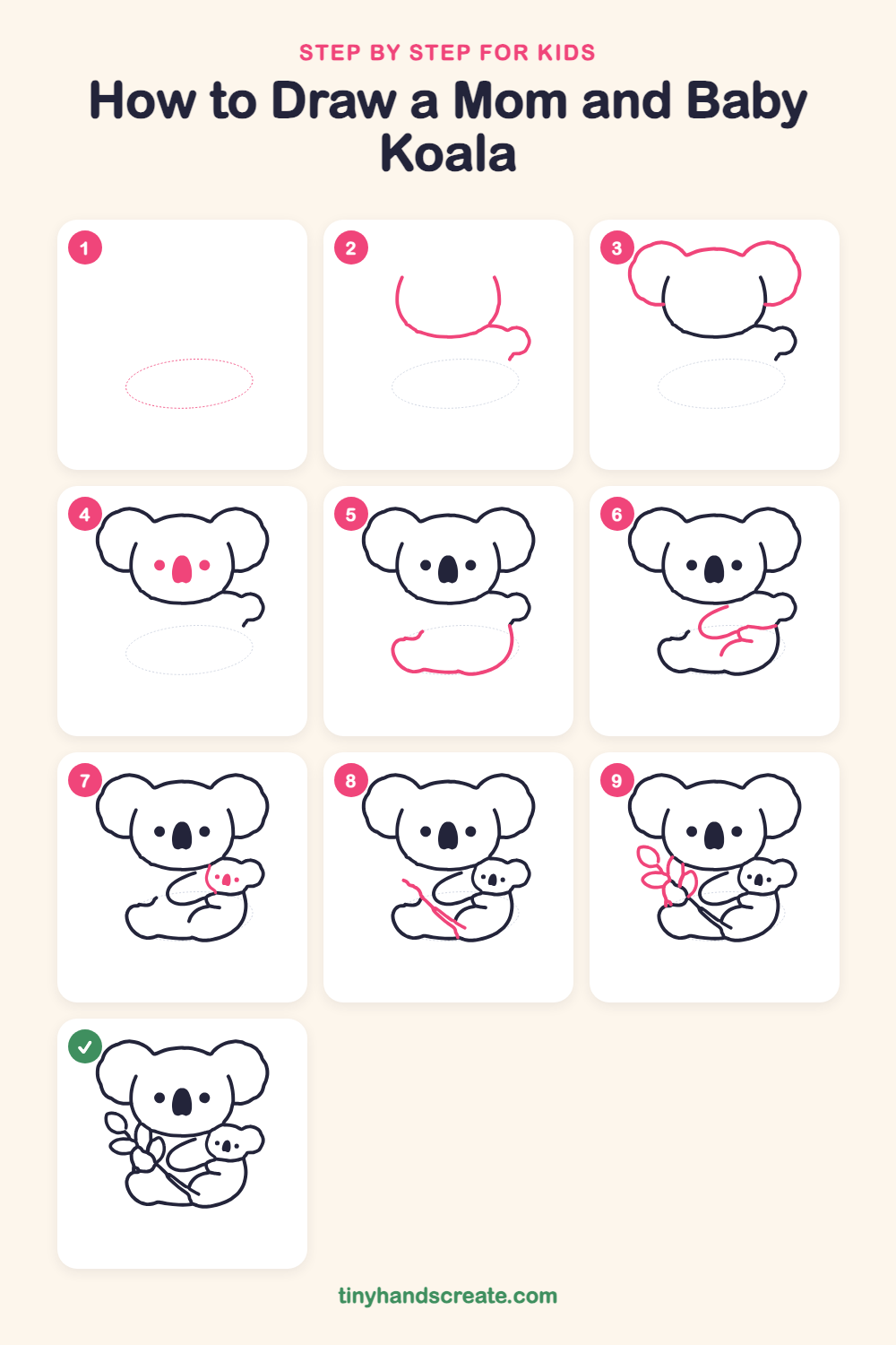 How to draw a mom and baby koala step by step for kids