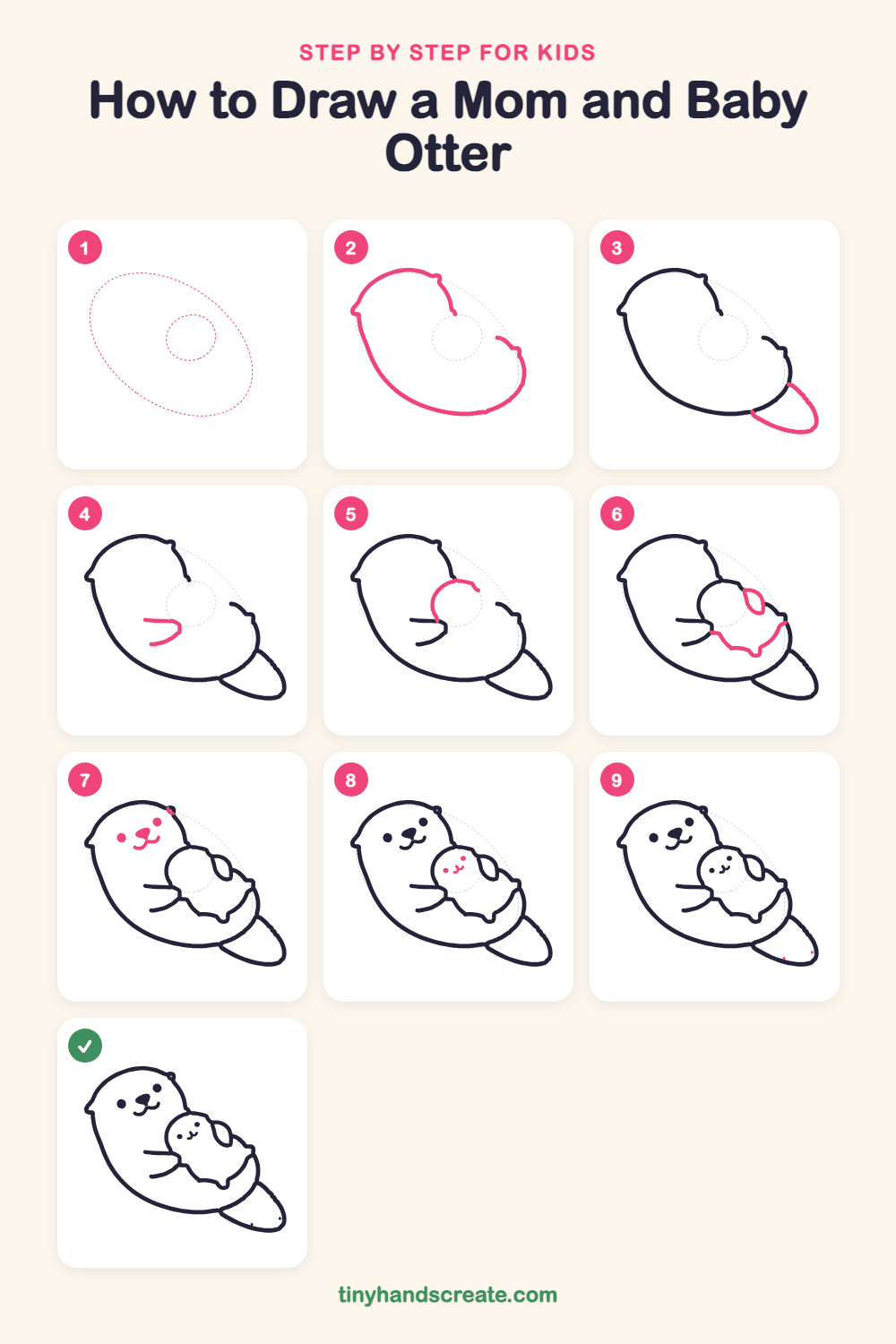 How to draw a mom and baby otter step by step for kids