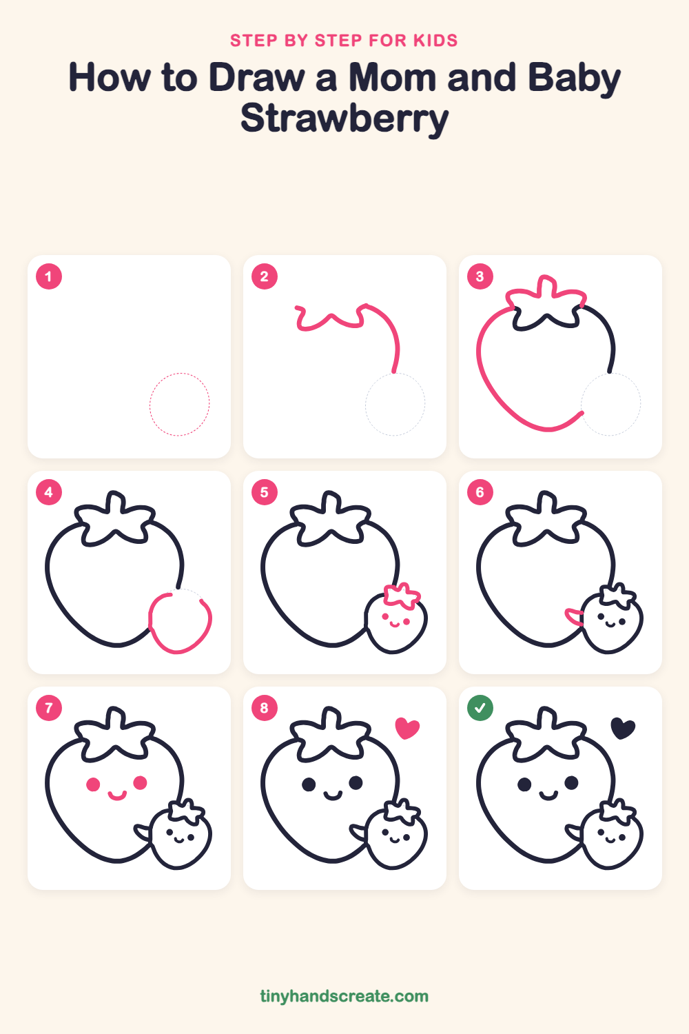 How to draw a mom and baby strawberry step by step for kids