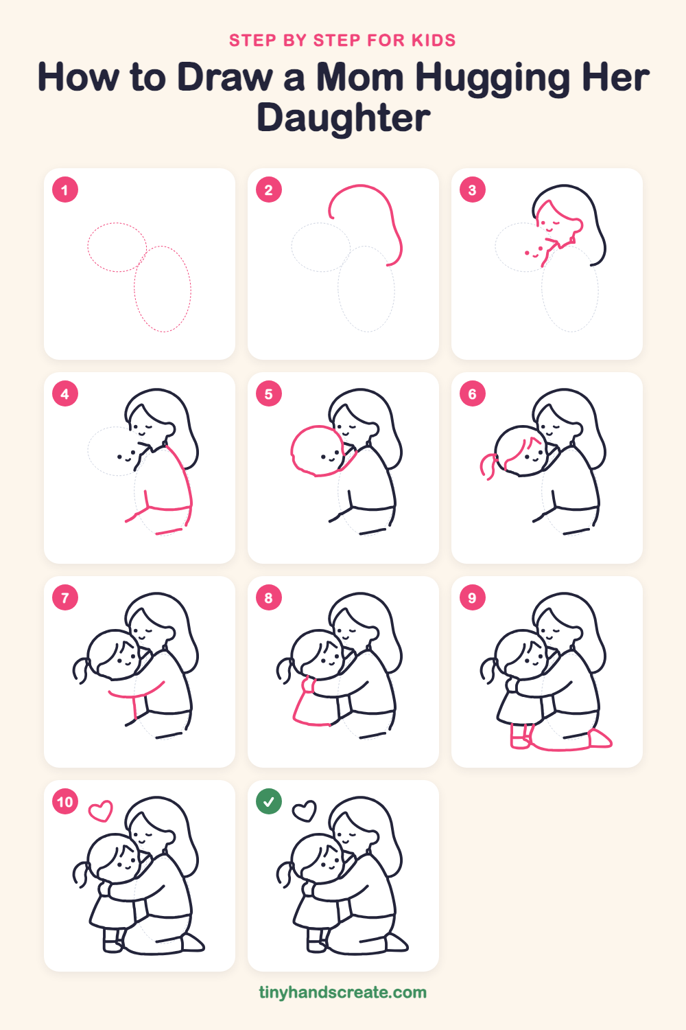 How to draw a mom hugging her daughter step by step for kids