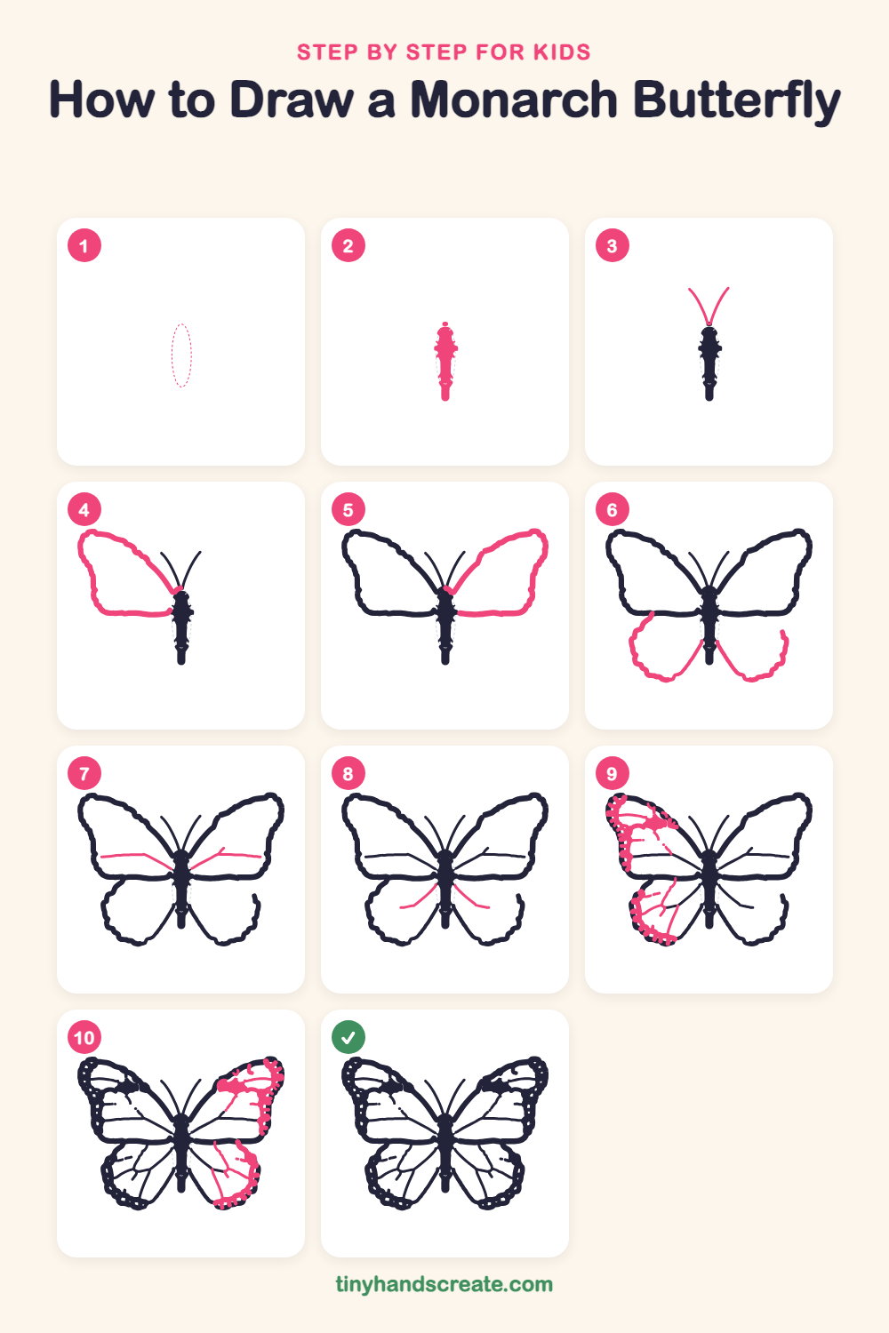 How to draw a monarch butterfly step by step for kids