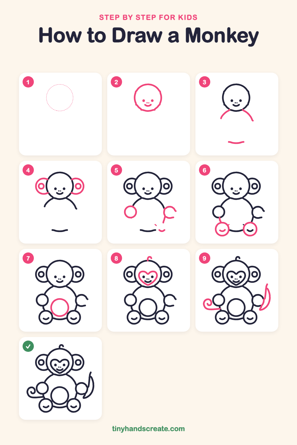 How to draw a monkey step by step for kids